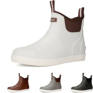 Mens Deck Boots, Waterproof Men High Traction Fishing Boots, Lightweight Garden Rain Boots, Rubber Boots for Work Ankle, Durable Water Shoes for Boat