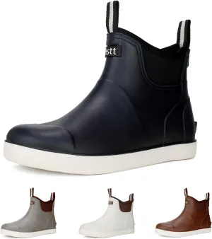 Mens Deck Boots, Waterproof Men High Traction Fishing Boots, Lightweight Garden Rain Boots, Rubber Boots for Work Ankle, Durable Water Shoes for Boat