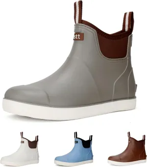 Mens Deck Boots, Waterproof Men High Traction Fishing Boots, Lightweight Garden Rain Boots, Rubber Boots for Work Ankle, Durable Water Shoes for Boat