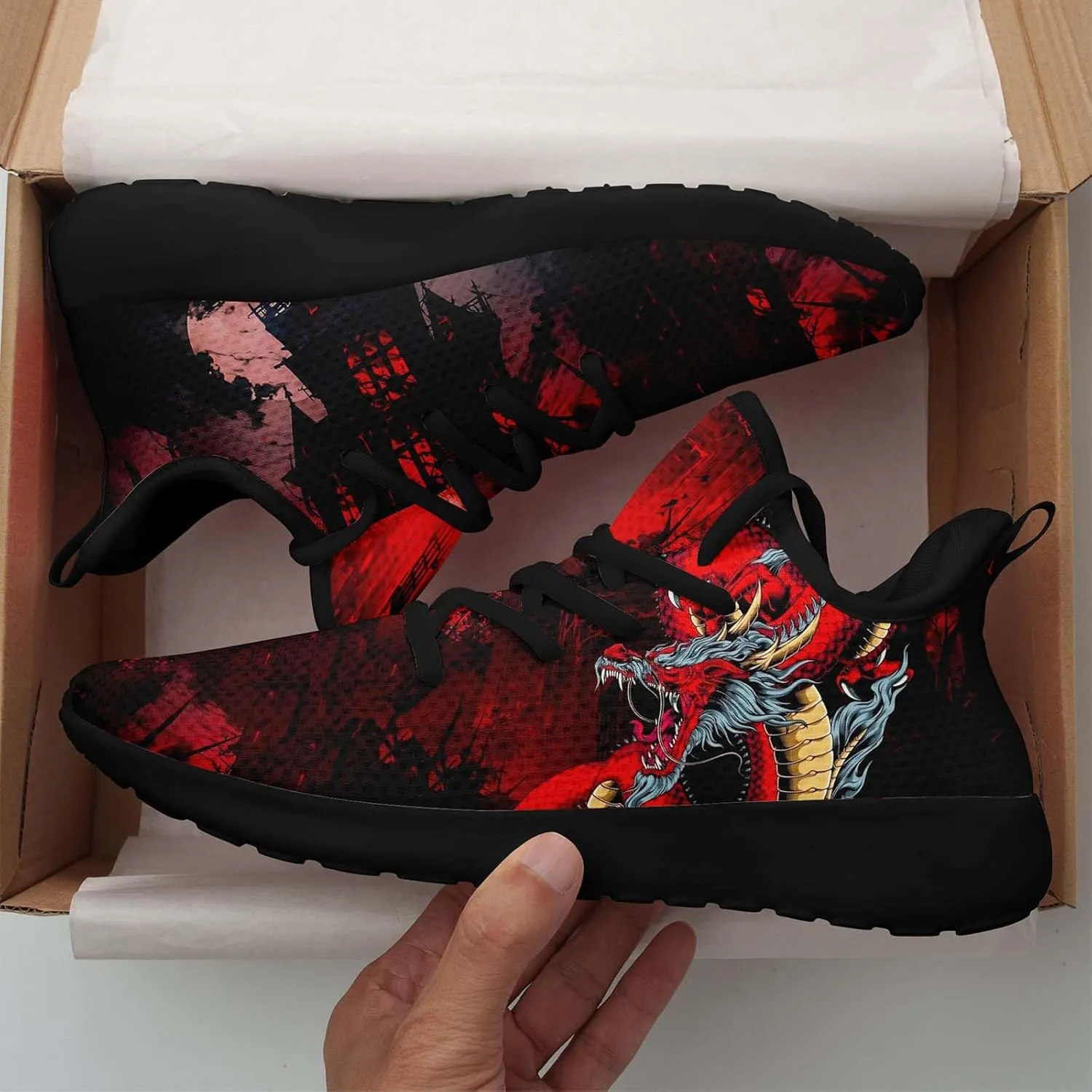 Men's Dragon Sneakers  Lightweight Running Shoes Punk Rock Streetwear Sneaker Breathable Athletic Gym Casual Walking Shoes