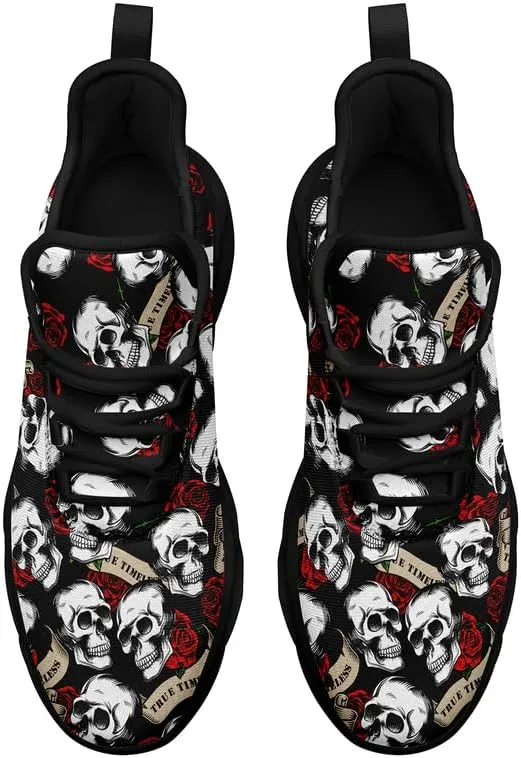 Men's Gothic Skull Running Shoes, Punk Rock Breathable Cushion Sports Walking Sneakers Gym Jogging Tennis Shoes