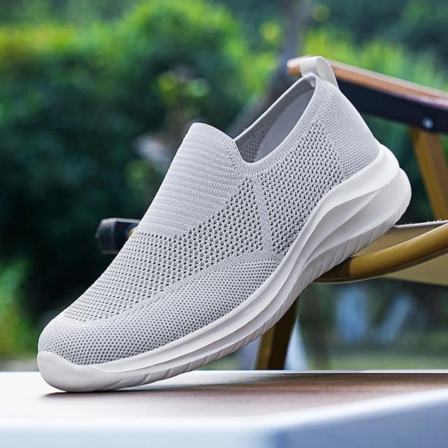 Men's Low Top Sock Shoes Convenient Slip On Mesh Sneakers Versatile Elastic Knit Walking Shoes Elderly Shoe