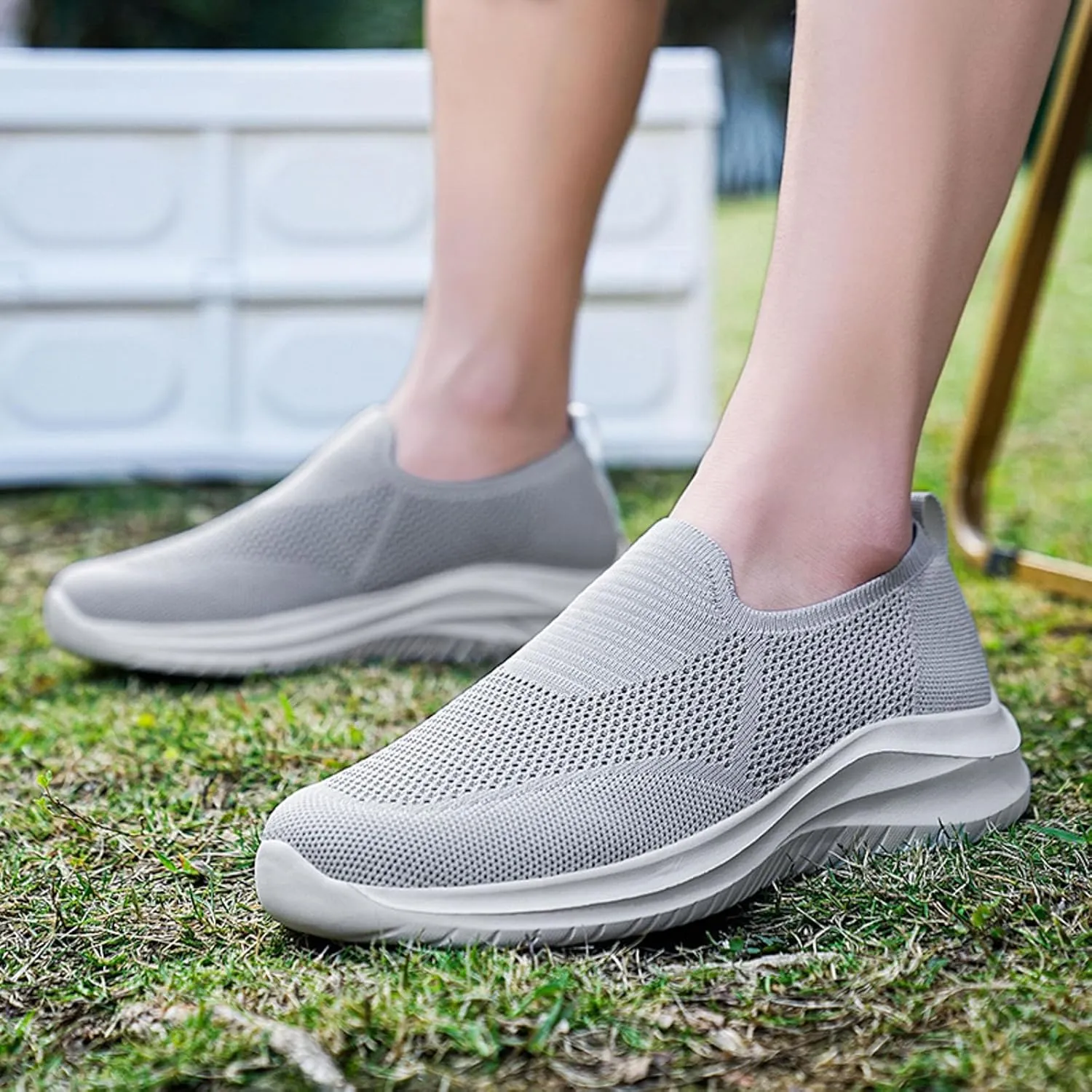 Men's Low Top Sock Shoes Convenient Slip On Mesh Sneakers Versatile Elastic Knit Walking Shoes Elderly Shoe
