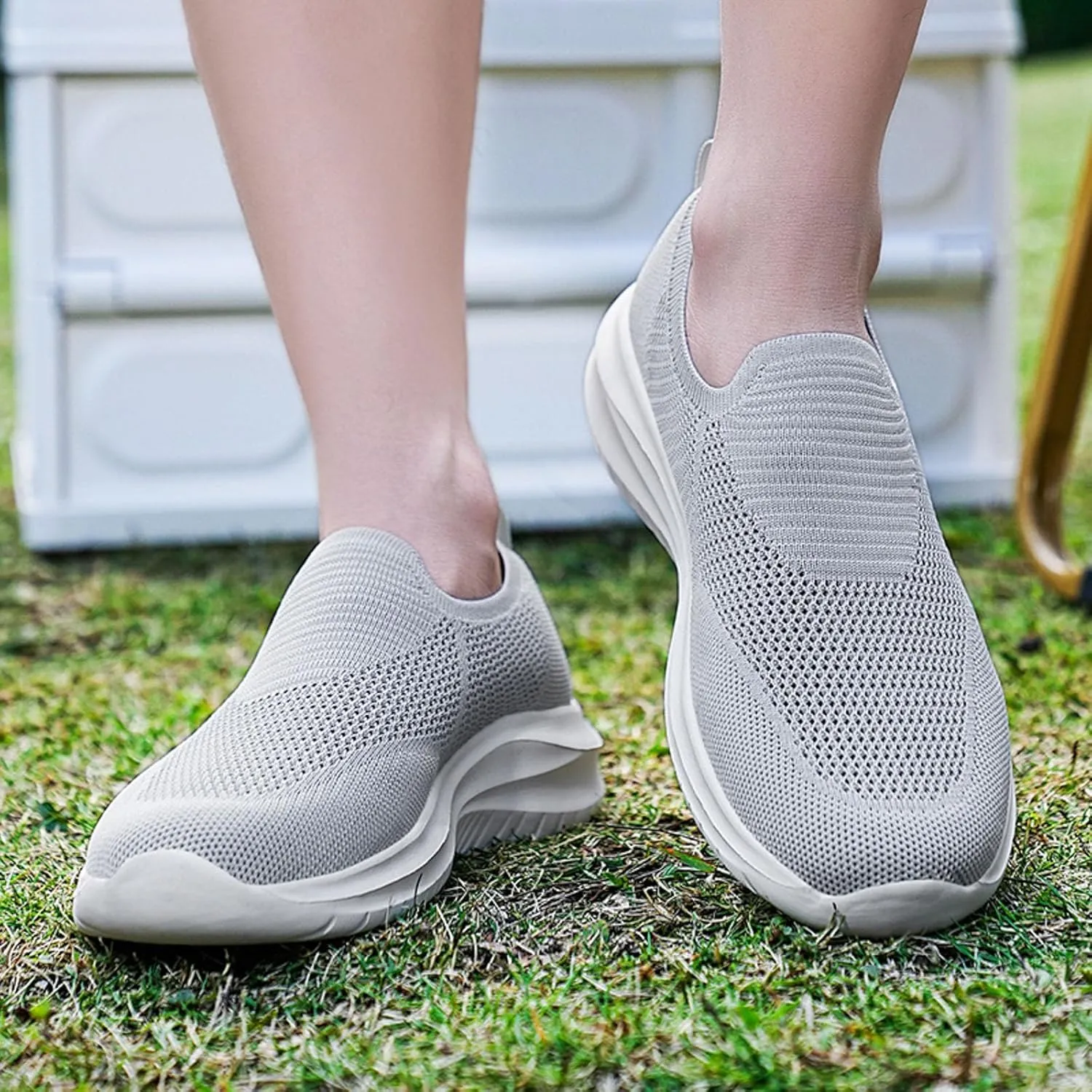Men's Low Top Sock Shoes Convenient Slip On Mesh Sneakers Versatile Elastic Knit Walking Shoes Elderly Shoe