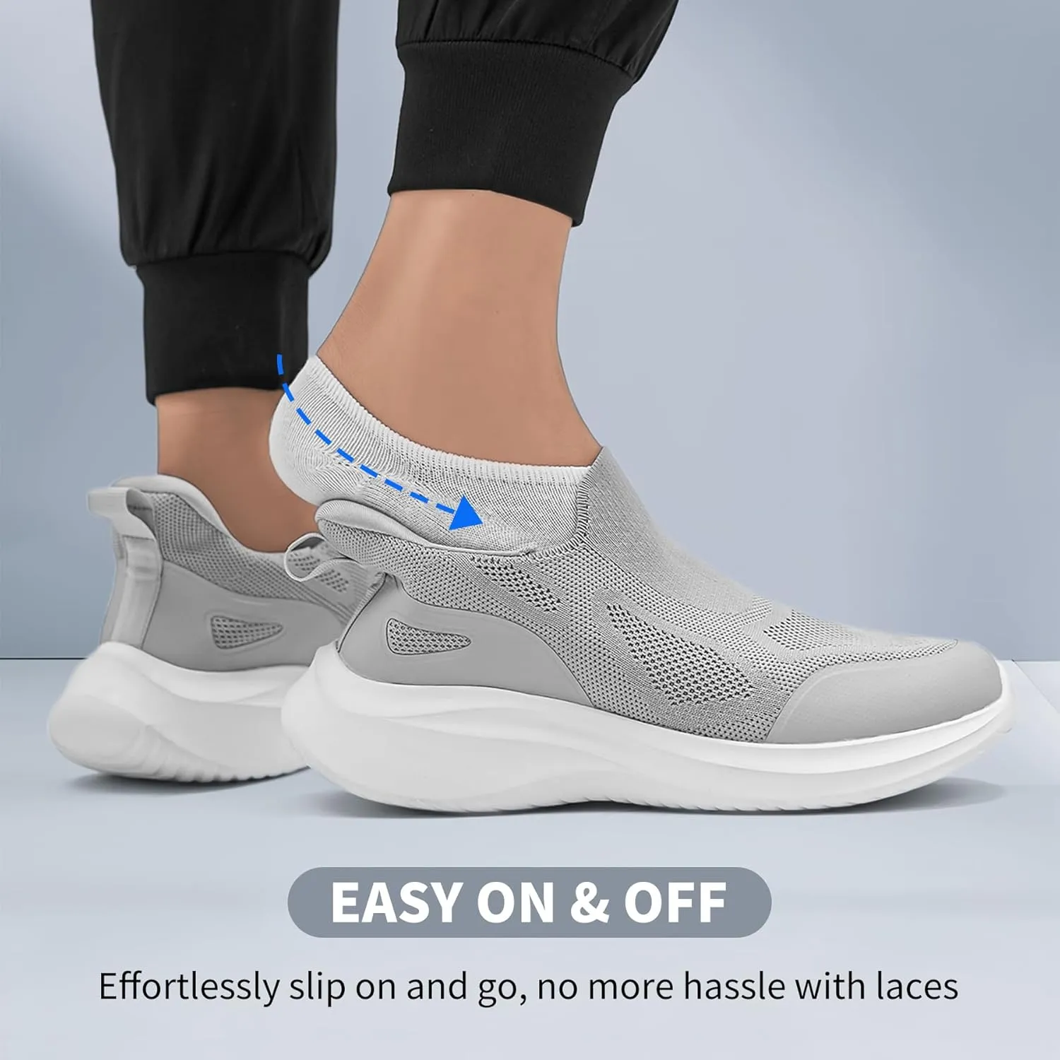 Men's Slip On Walking Shoes Non Slip Running Tennis Sneakers Cushion Cross Training Laceles Lightweight Breathable Athletic Gym Workout Casual