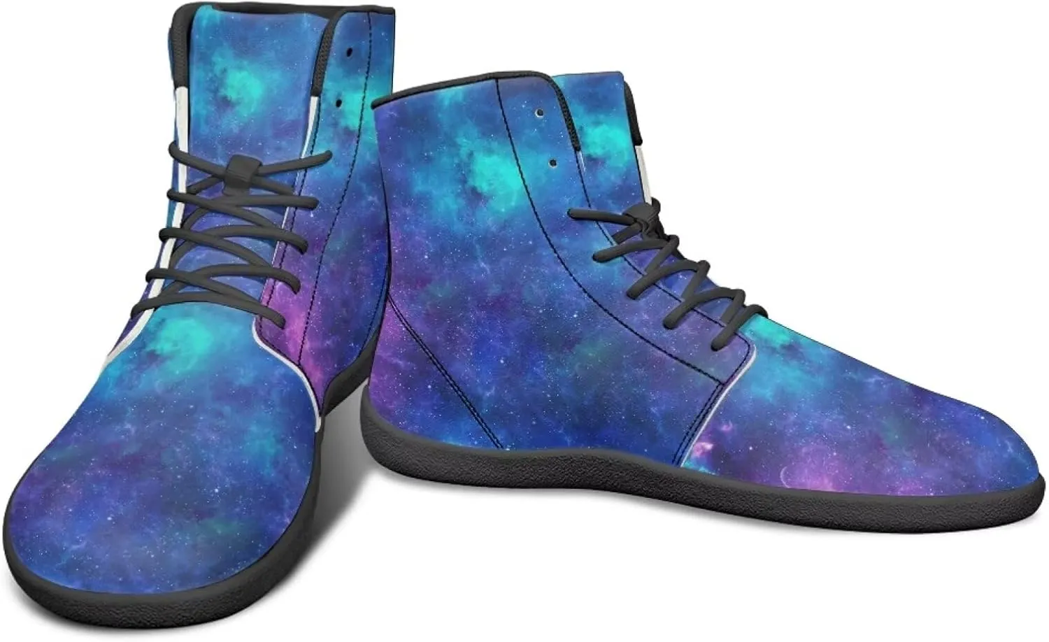 Moon Sun Men High Top Sneakers Lace-up Breathable PU Leather Shoes for Women Unique Versatile Wide Toe Shoes