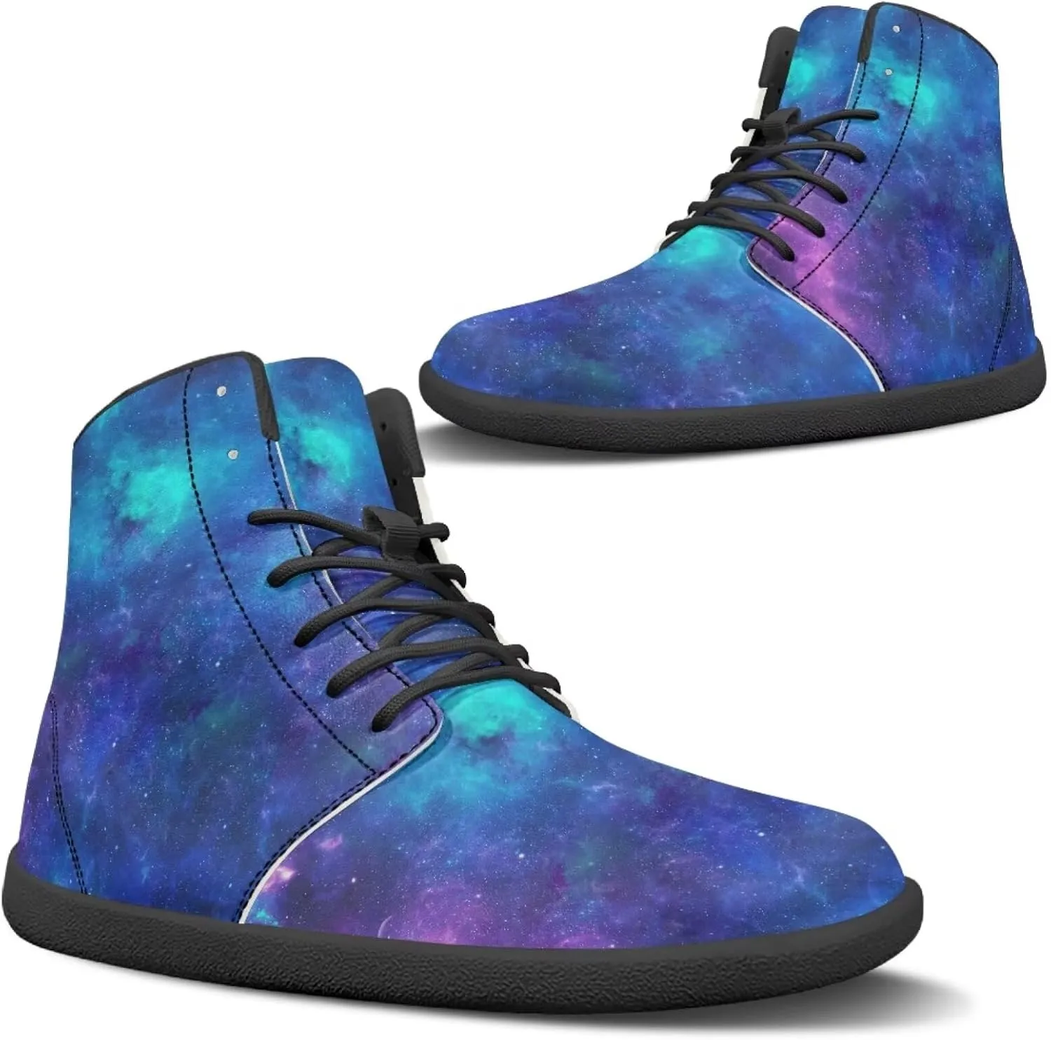 Moon Sun Men High Top Sneakers Lace-up Breathable PU Leather Shoes for Women Unique Versatile Wide Toe Shoes