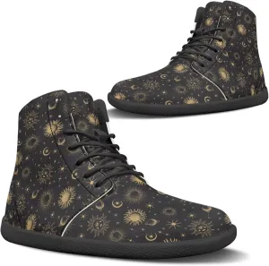Moon Sun Men High Top Sneakers Lace-up Breathable PU Leather Shoes for Women Unique Versatile Wide Toe Shoes