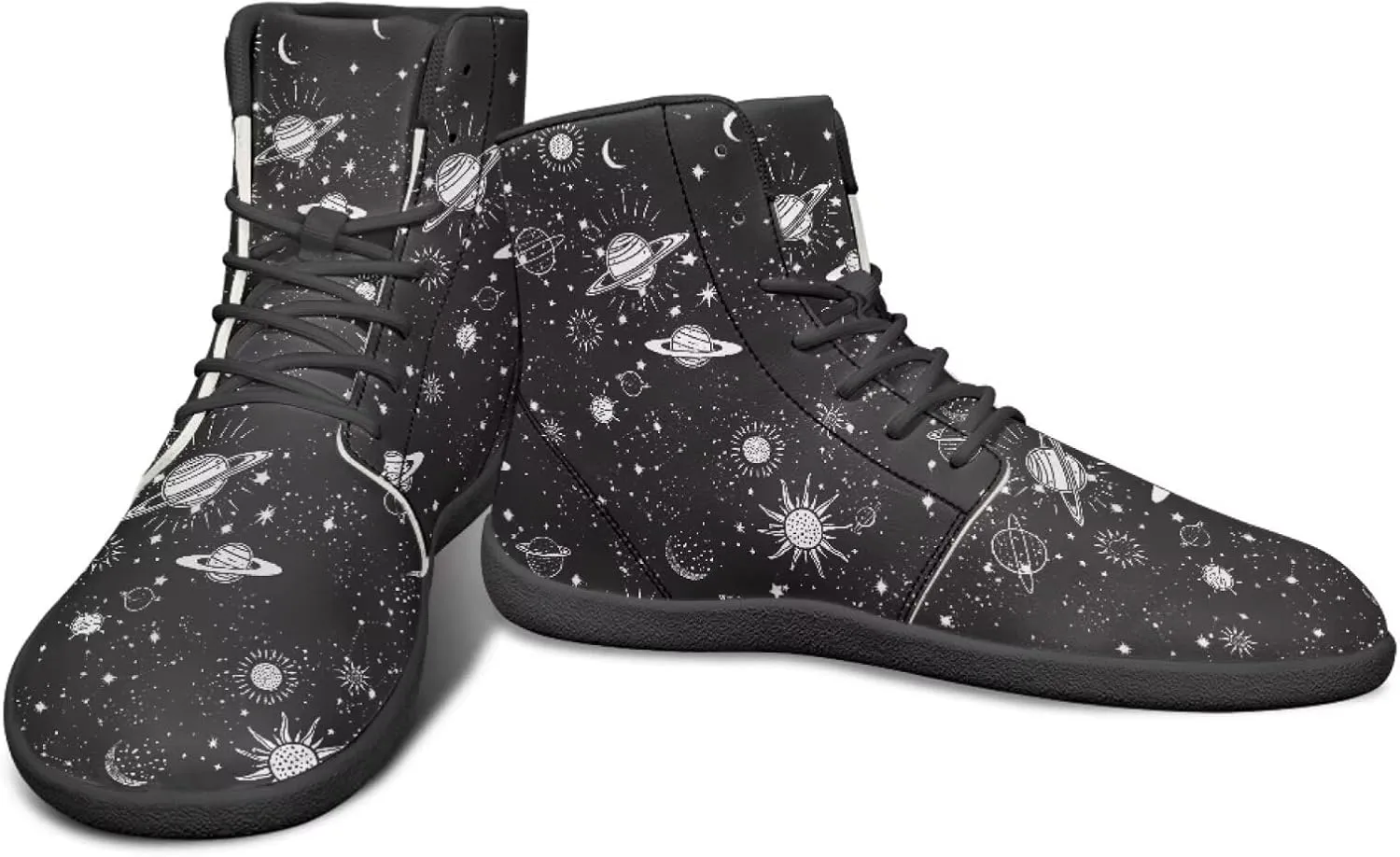 Moon Sun Men High Top Sneakers Lace-up Breathable PU Leather Shoes for Women Unique Versatile Wide Toe Shoes