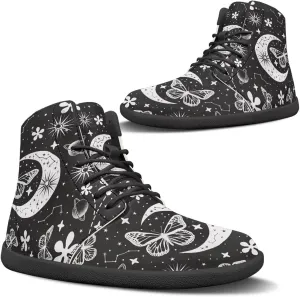Moon Sun Men High Top Sneakers Lace-up Breathable PU Leather Shoes for Women Unique Versatile Wide Toe Shoes