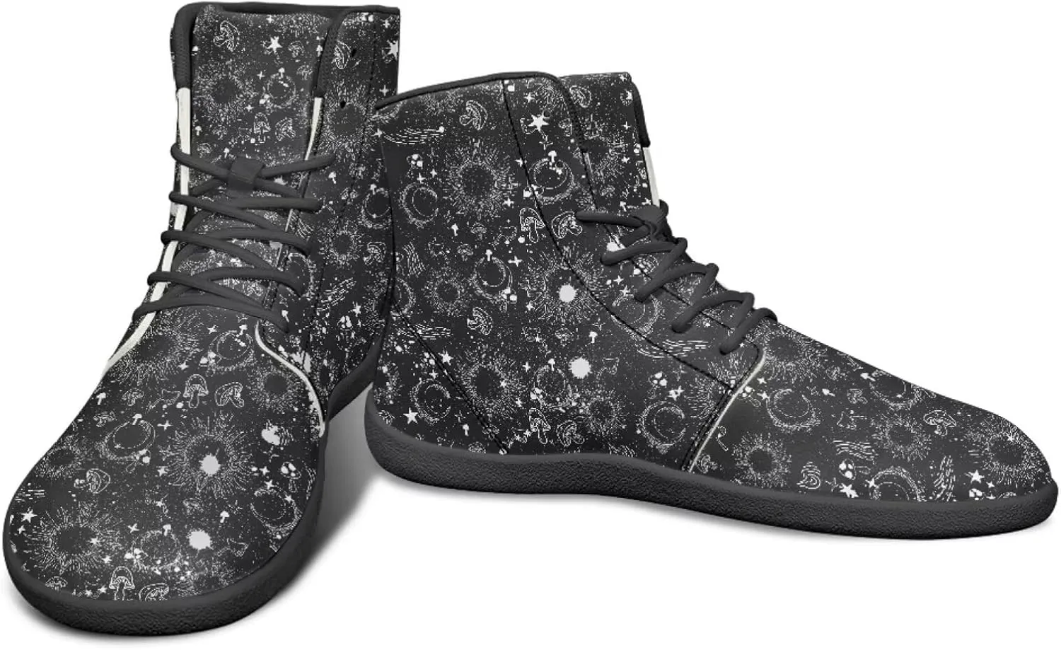 Moon Sun Men High Top Sneakers Lace-up Breathable PU Leather Shoes for Women Unique Versatile Wide Toe Shoes