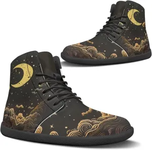 Moon Sun Men High Top Sneakers Lace-up Breathable PU Leather Shoes for Women Unique Versatile Wide Toe Shoes