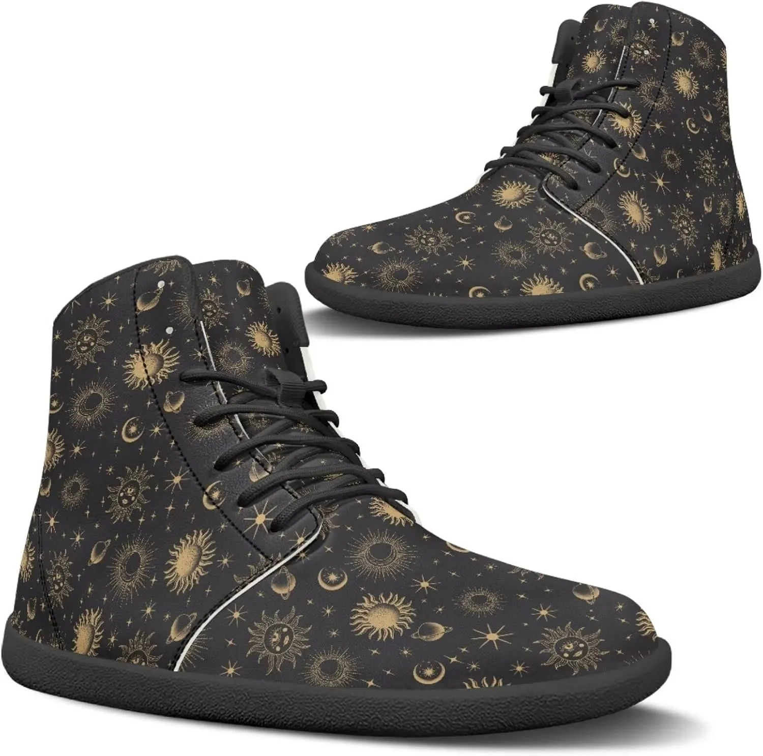 Moon Sun Men High Top Sneakers Lace-up Breathable PU Leather Shoes for Women Unique Versatile Wide Toe Shoes