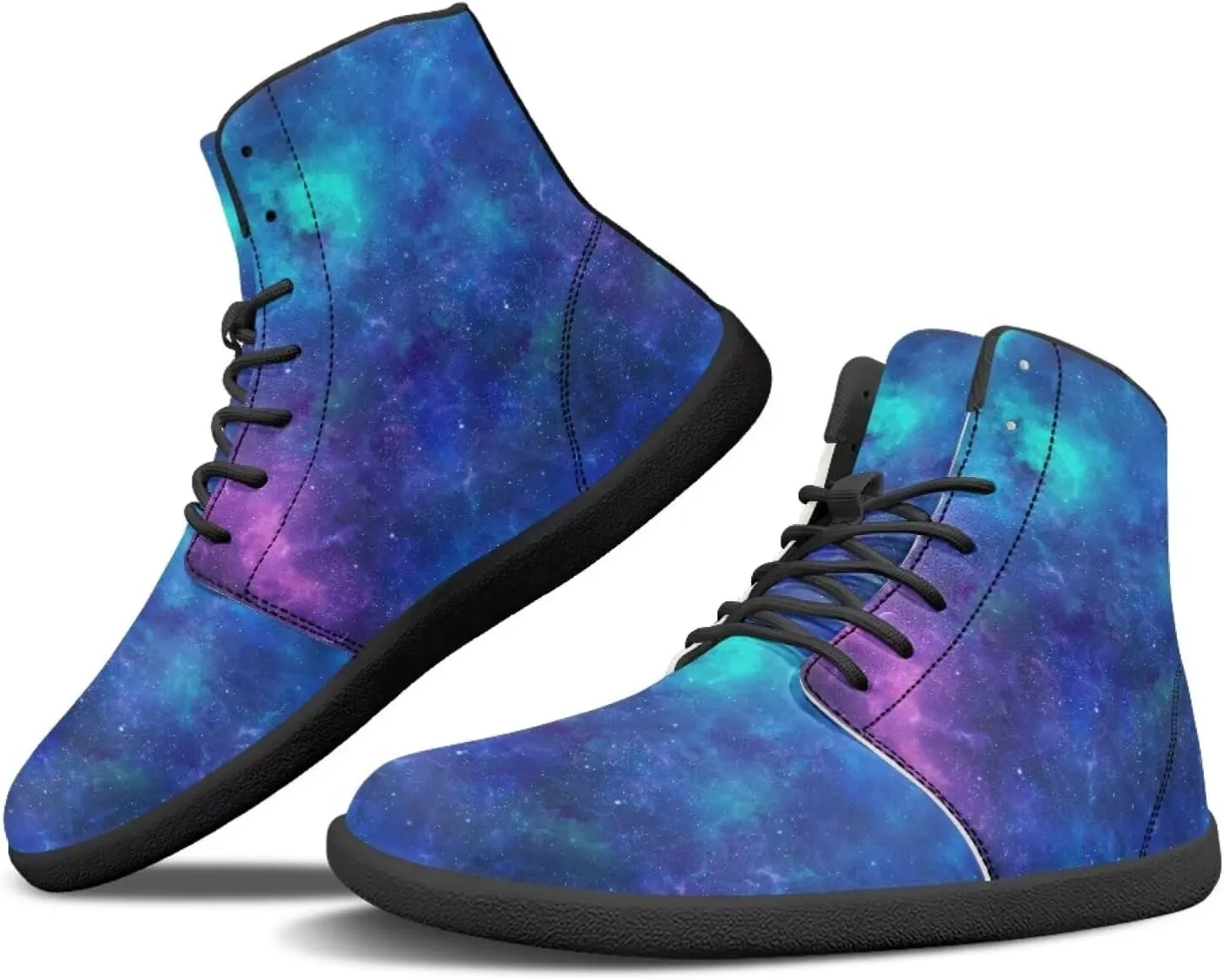 Moon Sun Men High Top Sneakers Lace-up Breathable PU Leather Shoes for Women Unique Versatile Wide Toe Shoes