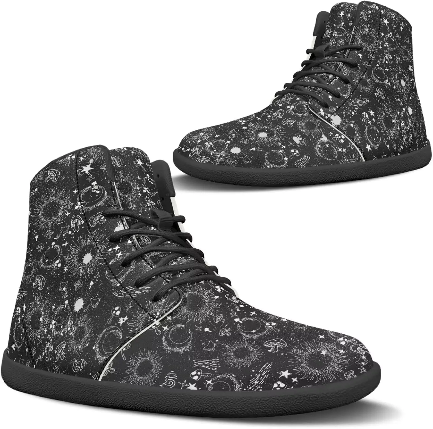 Moon Sun Men High Top Sneakers Lace-up Breathable PU Leather Shoes for Women Unique Versatile Wide Toe Shoes