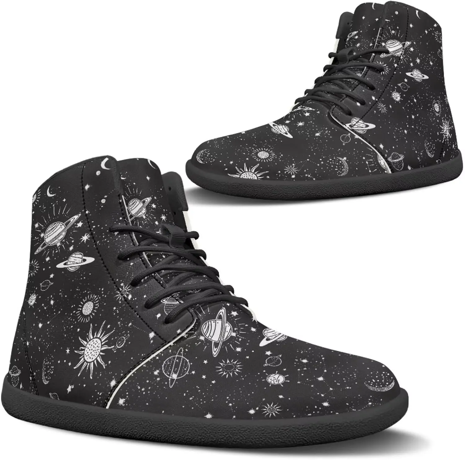 Moon Sun Men High Top Sneakers Lace-up Breathable PU Leather Shoes for Women Unique Versatile Wide Toe Shoes