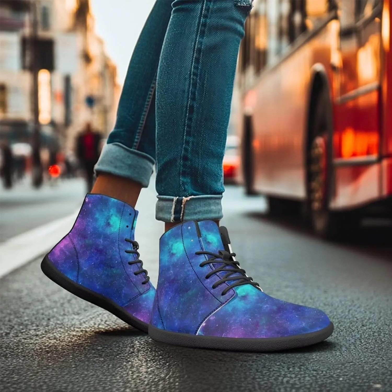 Moon Sun Men High Top Sneakers Lace-up Breathable PU Leather Shoes for Women Unique Versatile Wide Toe Shoes