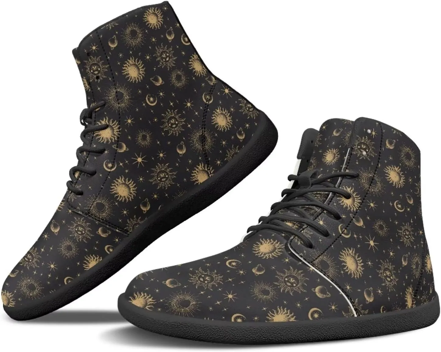Moon Sun Men High Top Sneakers Lace-up Breathable PU Leather Shoes for Women Unique Versatile Wide Toe Shoes