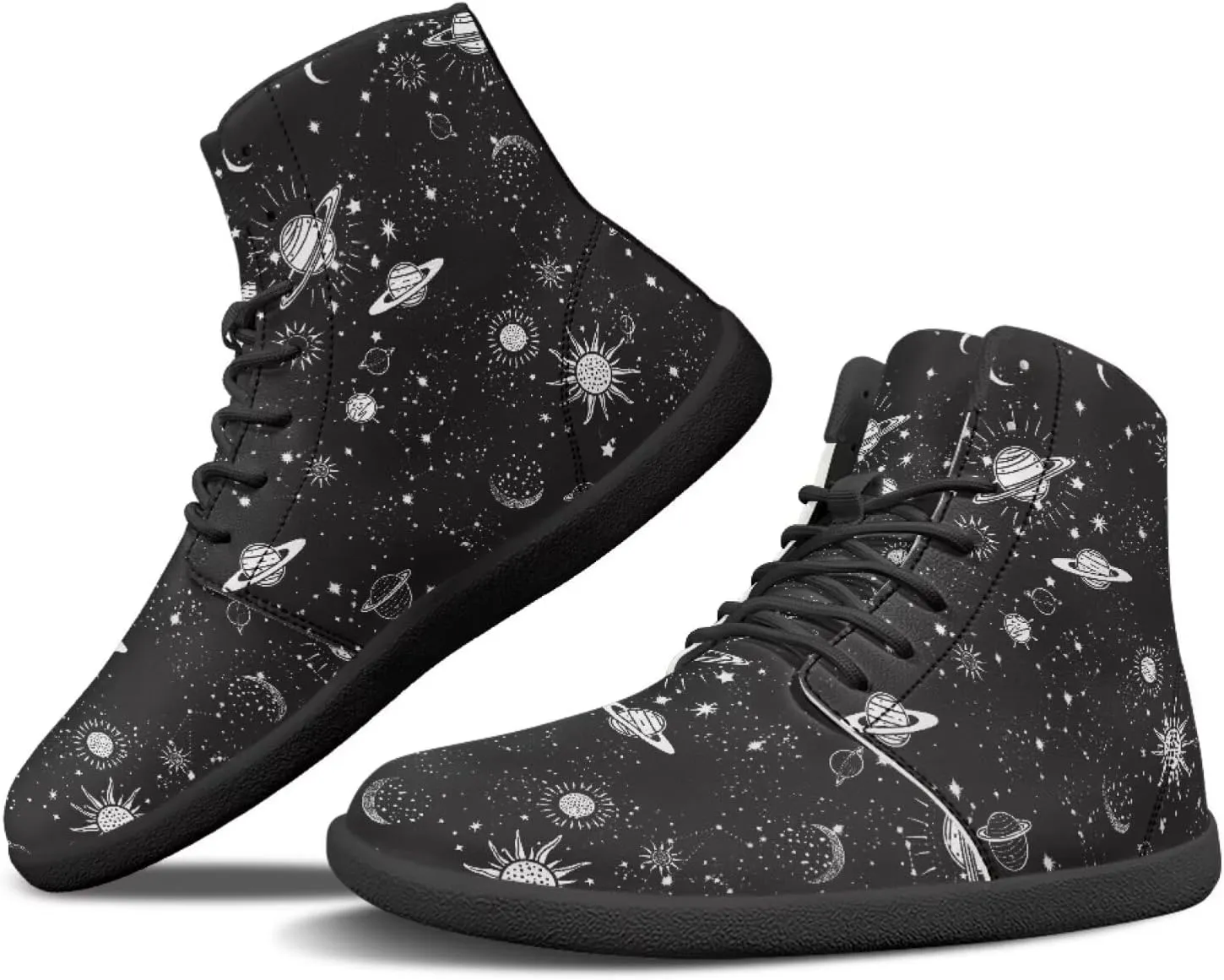 Moon Sun Men High Top Sneakers Lace-up Breathable PU Leather Shoes for Women Unique Versatile Wide Toe Shoes