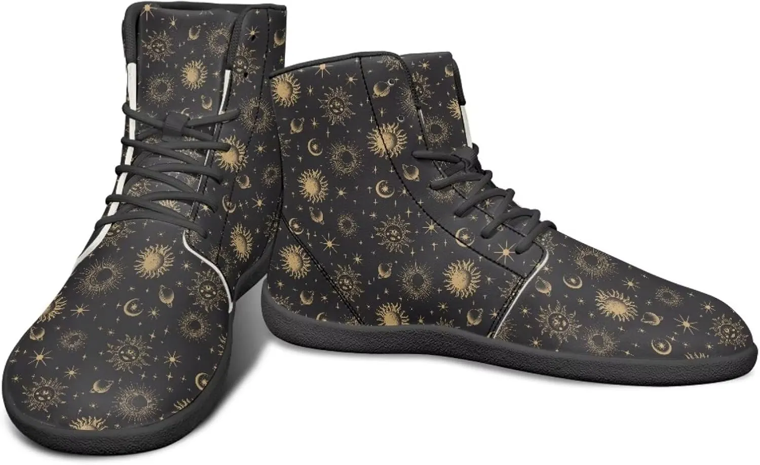 Moon Sun Men High Top Sneakers Lace-up Breathable PU Leather Shoes for Women Unique Versatile Wide Toe Shoes
