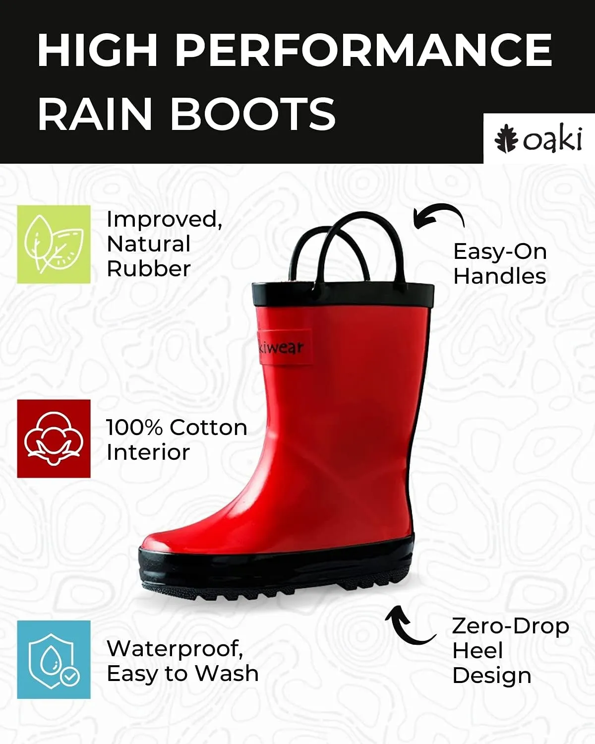 OAKI Toddler Rain Boots - Perfect Kids Rain Boots for Any Weather - Durable Rubber Baby Rain Boots Keep Little Feet Dry, Lightweight Waterproof with Easy-on Handle