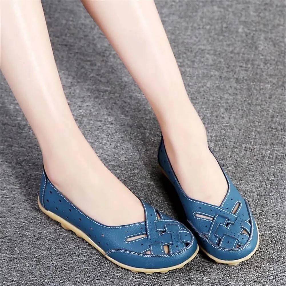 Orthopedic Sandals for Women Loafers Dress Shoes Summer Casual Slip-On Shoes Breathable Leather Comfortable Hollow Soft Flats Sandals Closed Toe Low Heel Flat Shoe Breathable Casual Outdoor Shoe