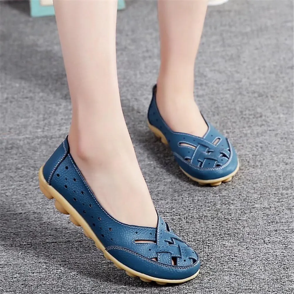 Orthopedic Sandals for Women Loafers Dress Shoes Summer Casual Slip-On Shoes Breathable Leather Comfortable Hollow Soft Flats Sandals Closed Toe Low Heel Flat Shoe Breathable Casual Outdoor Shoe