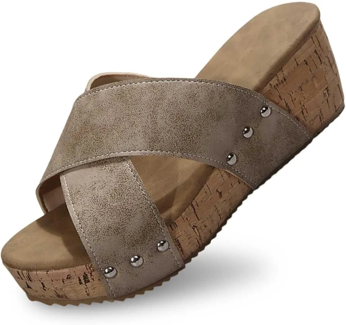 Platform Sandals Women Comfortable Open Toe Cork Sandals Casual Dressy Summer Shoes Slip on Slides Wedge Sandals