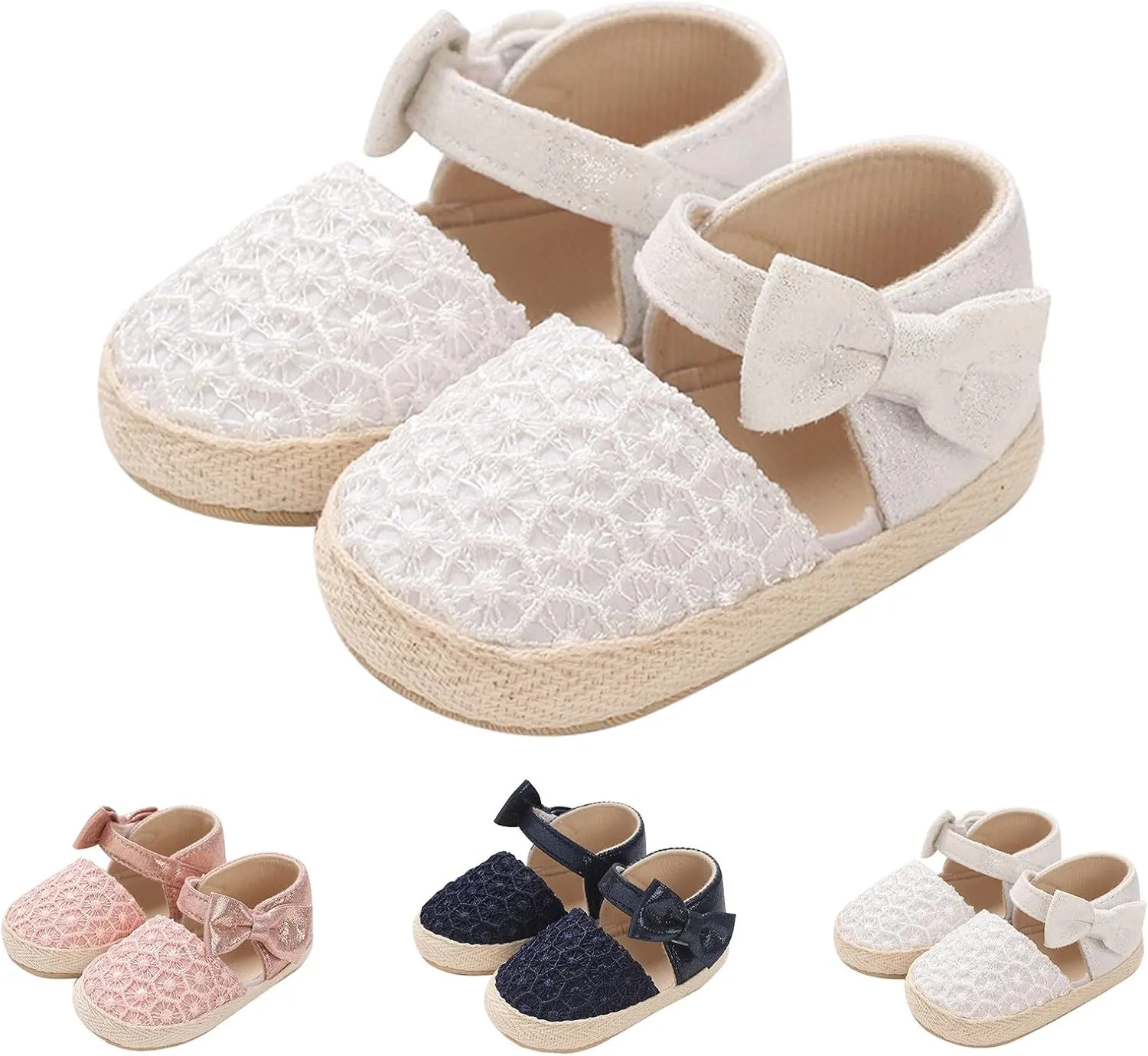 Prewalker Baby Girl Princess Shoes Comfortable Closed Toe Mary Jane Flats Soft Sole Bowknot Wedding Dress Shoes