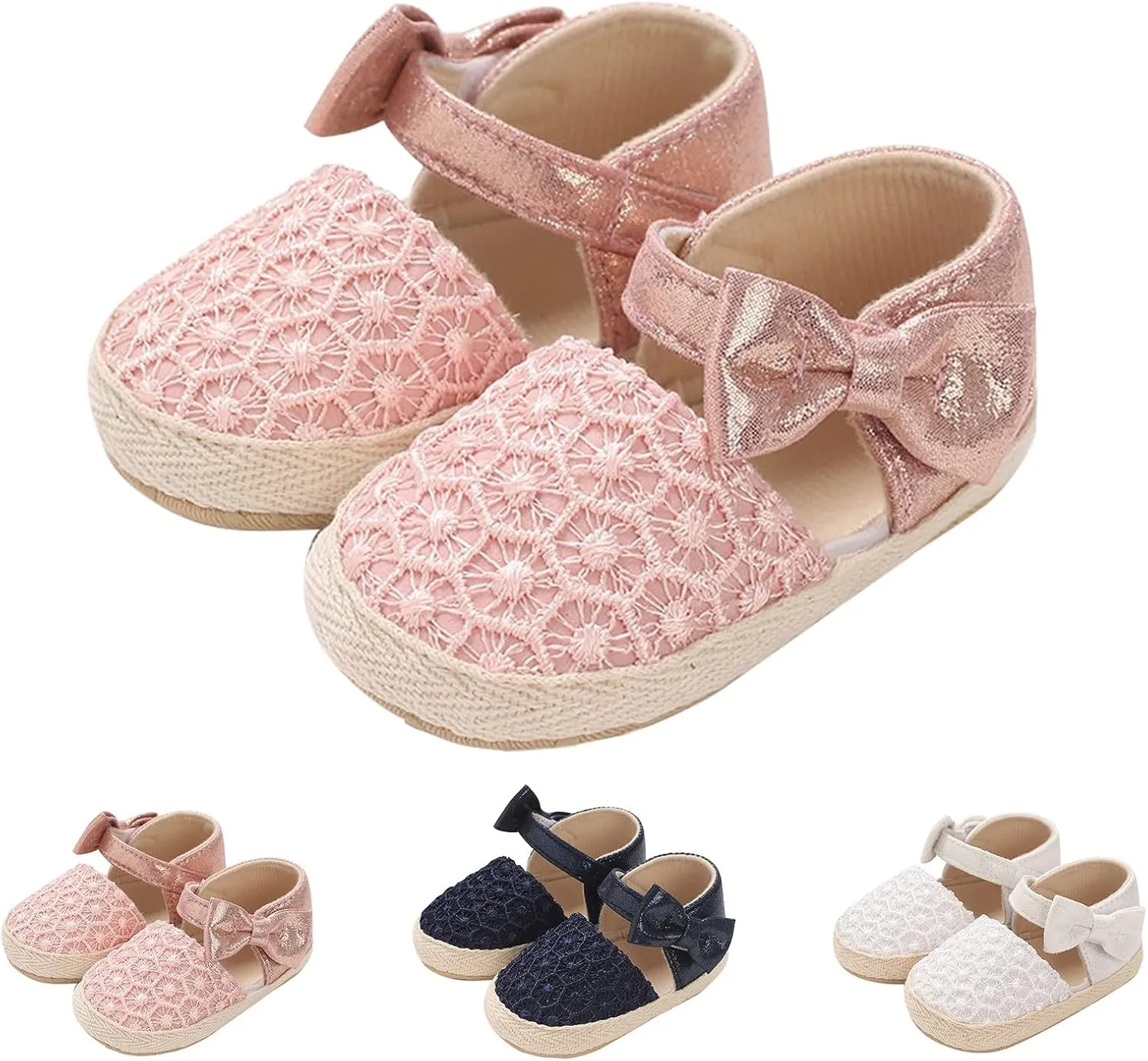 Prewalker Baby Girl Princess Shoes Comfortable Closed Toe Mary Jane Flats Soft Sole Bowknot Wedding Dress Shoes