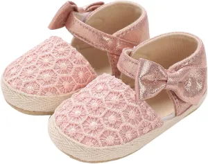 Prewalker Baby Girl Princess Shoes Comfortable Closed Toe Mary Jane Flats Soft Sole Bowknot Wedding Dress Shoes