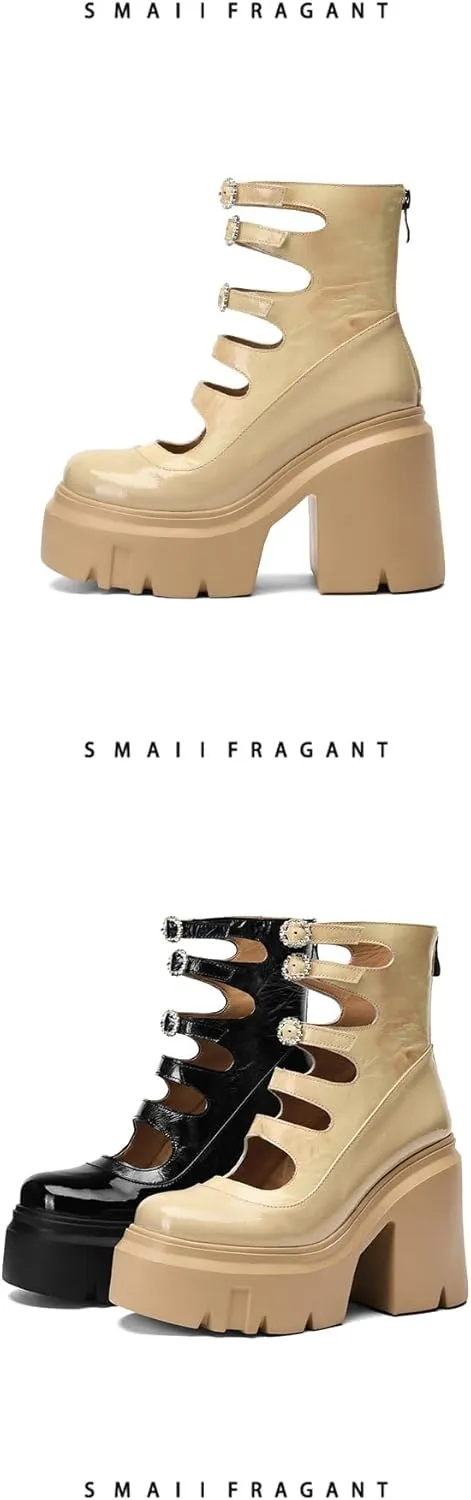 PU Leather Goth Street Style Mary Janes Women Shoes Round Toe Chunky Heel Loafers for Spring Break School Office Daily Outfits Cute Comfy Platforms