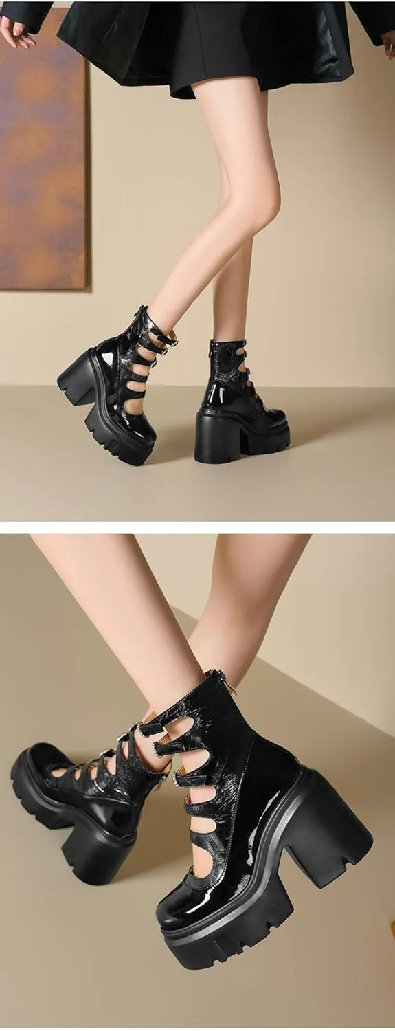 PU Leather Goth Street Style Mary Janes Women Shoes Round Toe Chunky Heel Loafers for Spring Break School Office Daily Outfits Cute Comfy Platforms