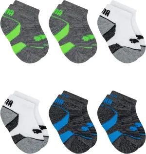 PUMA Baby Boys Toddler 6 Pack Low Cut Socks, Grey/Green, 2-4T