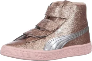 PUMA Unisex Basket Mid Strap Glitz Kids Sneaker, peach beige, 12.5 M US Little Kid