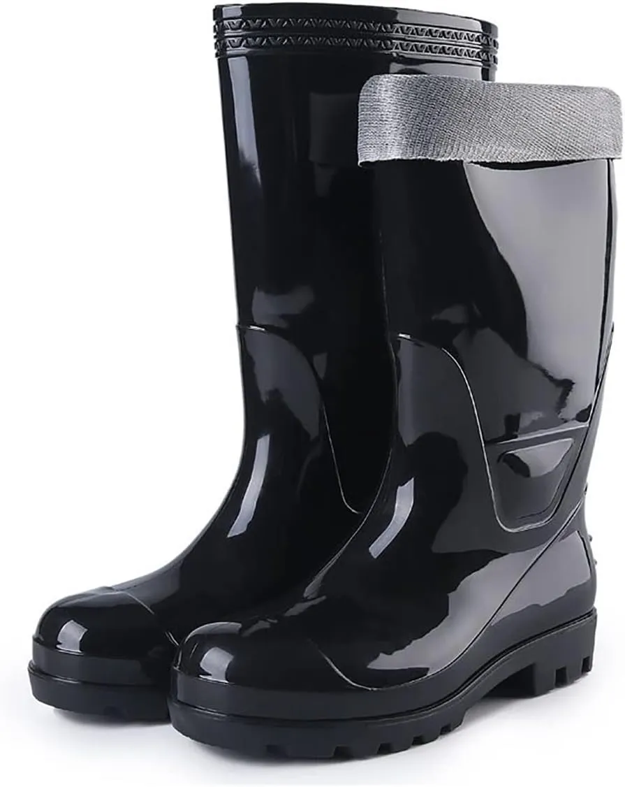 Rubber Boots for Men, Outdoor Durable Slip-resistant Rubber Sole and Steel Toe Mid Calf Waterproof Rain Boots, for Farming Garden Warm Work Fishing Boots