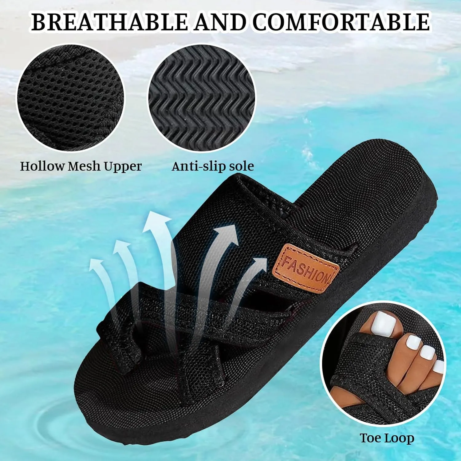 Slippers for Women Comfortable Beach Orthopedic Sandals Breathable Mesh Slide Non-Slip Flat Sandals Flip Flops Walking Summer Shoes