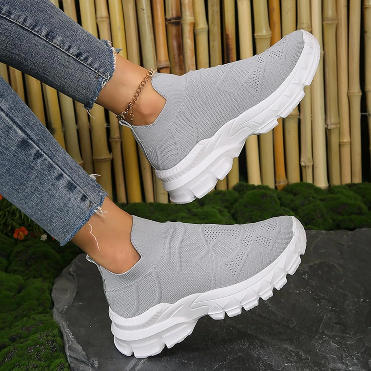 Sneakers for Women Mesh Slip On Running Laceless Walking Shoes Non Slip Lightweight Gym Workout Breathable Fashion Sneakers