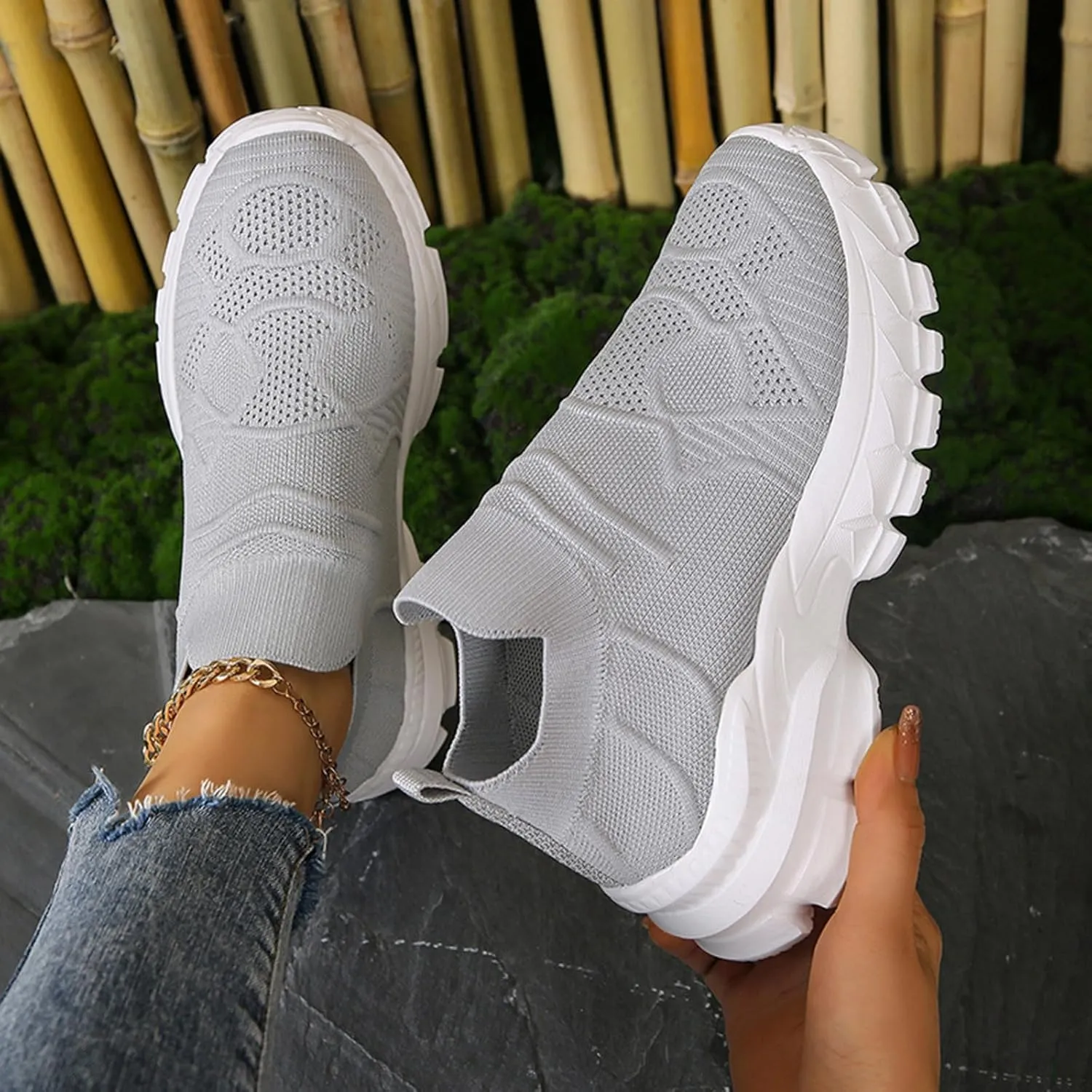 Sneakers for Women Mesh Slip On Running Laceless Walking Shoes Non Slip Lightweight Gym Workout Breathable Fashion Sneakers