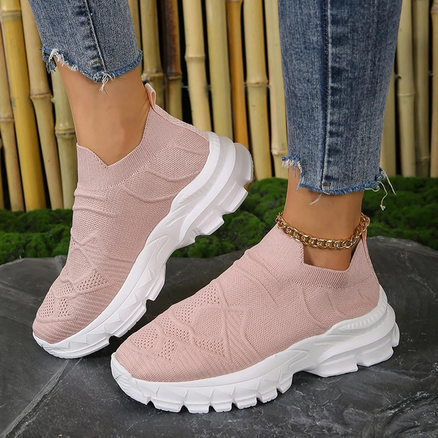 Sneakers for Women Mesh Slip On Running Laceless Walking Shoes Non Slip Lightweight Gym Workout Breathable Fashion Sneakers