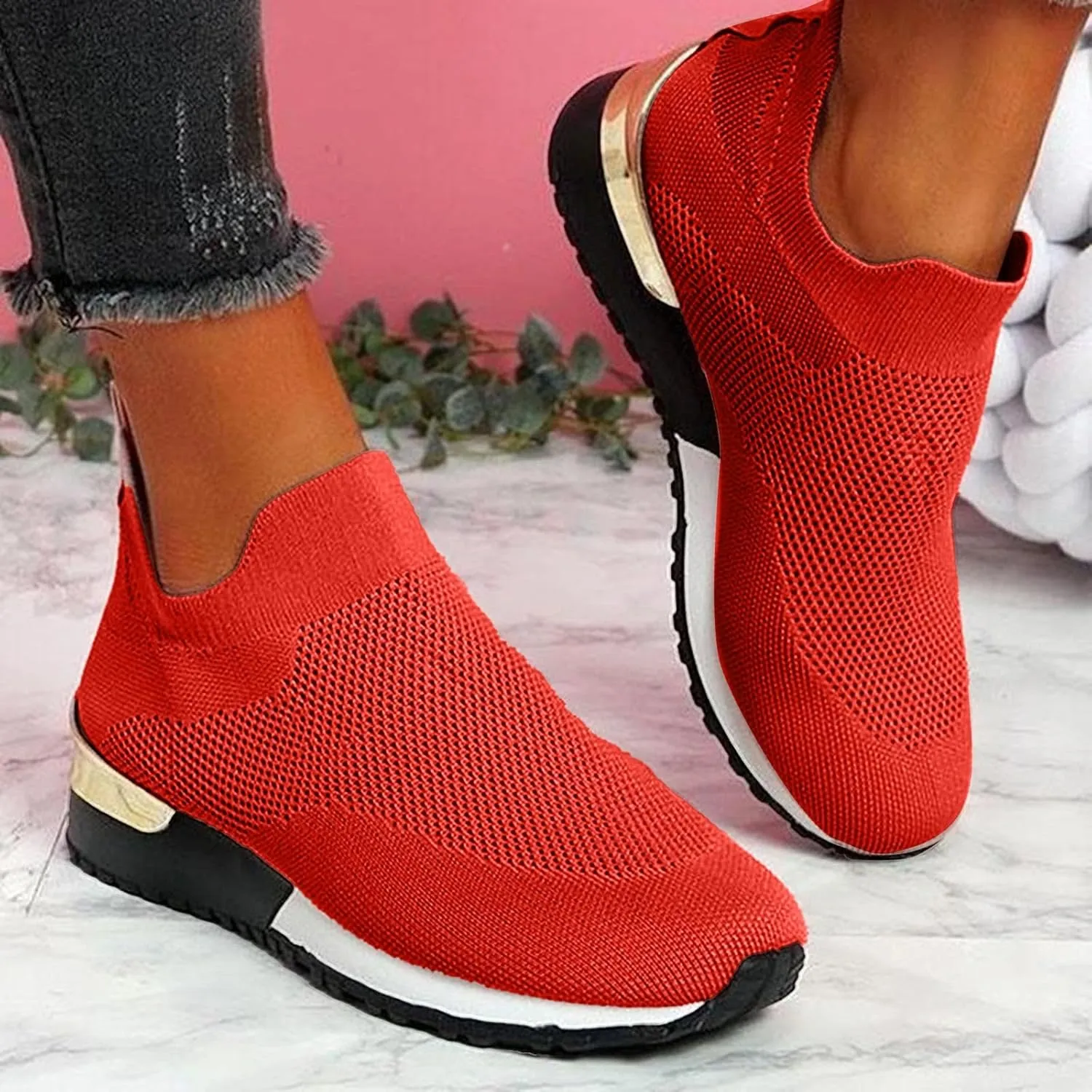 Sneakers for Women Slip On Running PonPom Shoes Non Slip Walking Lightweight Gym Workout Breathable Fashion Sneakers