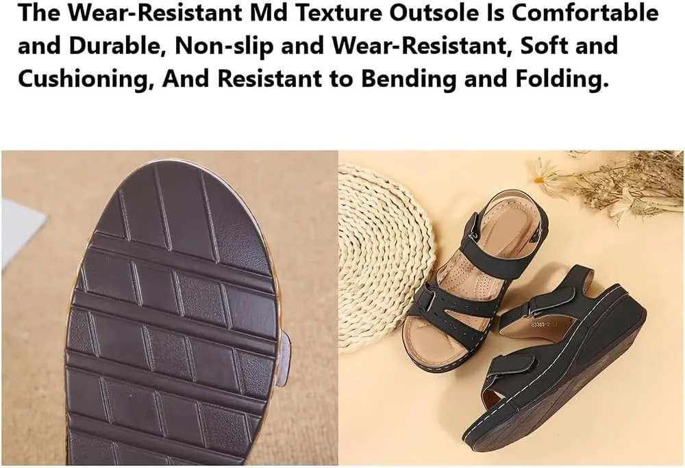 Soft & Stylish Wedge Sandals for Effortless Comfort 2025 Leather Orthopedic Walking, Summer Shoes for Beach Vacation Casual Wedges Breathable,with Arch Support