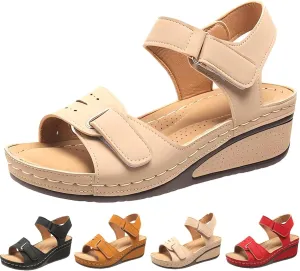 Soft & Stylish Wedge Sandals for Effortless Comfort 2025 Leather Orthopedic Walking, Summer Shoes for Beach Vacation Casual Wedges Breathable,with Arch Support