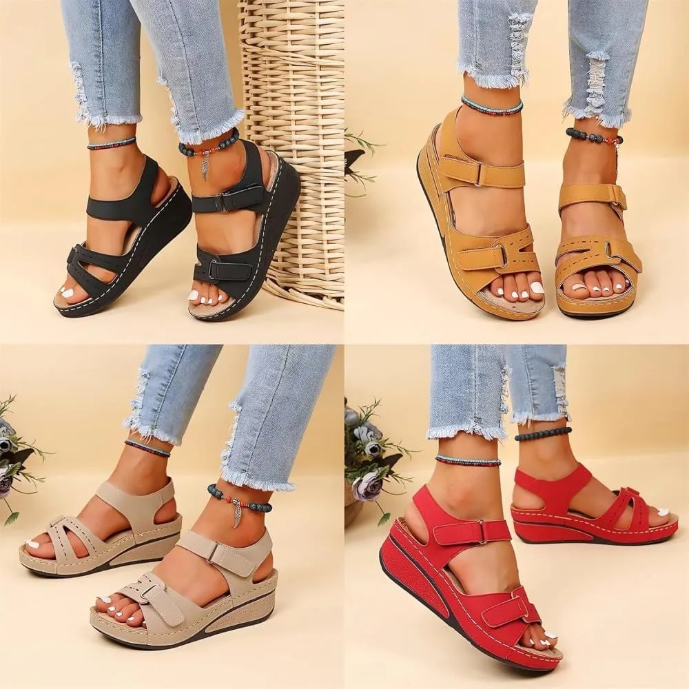 Soft & Stylish Wedge Sandals for Effortless Comfort 2025 Leather Orthopedic Walking, Summer Shoes for Beach Vacation Casual Wedges Breathable,with Arch Support
