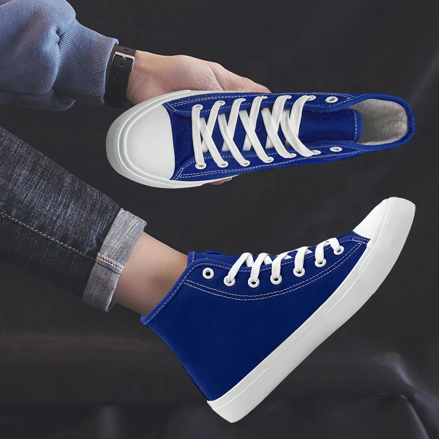 soofylia Womens High Top Canvas Sneakers,Unisex Fashion Lace-up Fuzzy Canvas Shoes,Casual Tennis Walking Shoes for Men