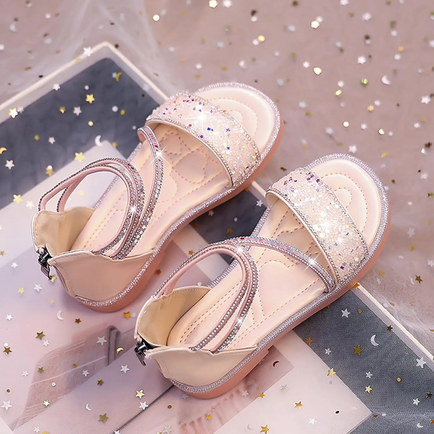 Strappy Roman Sandals for Girls Kids Leather Flat Sandals Open Toe Ankle Strap Back Zipper Comfortable Dress Shoes