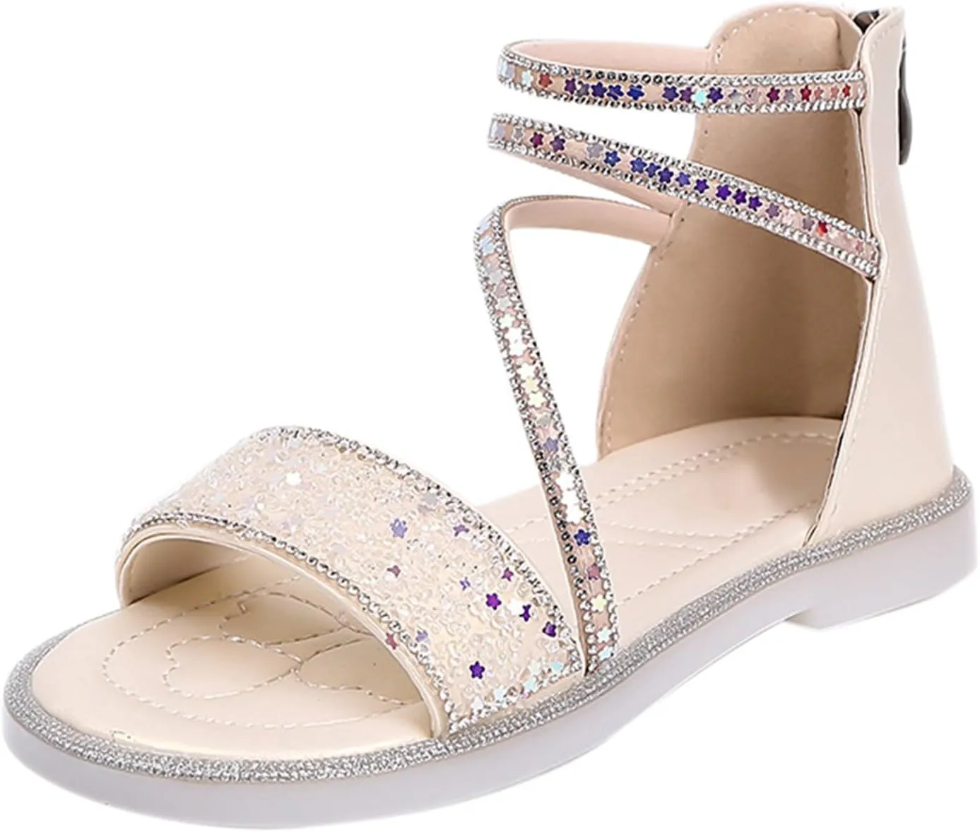 Strappy Roman Sandals for Girls Kids Leather Flat Sandals Open Toe Ankle Strap Back Zipper Comfortable Dress Shoes