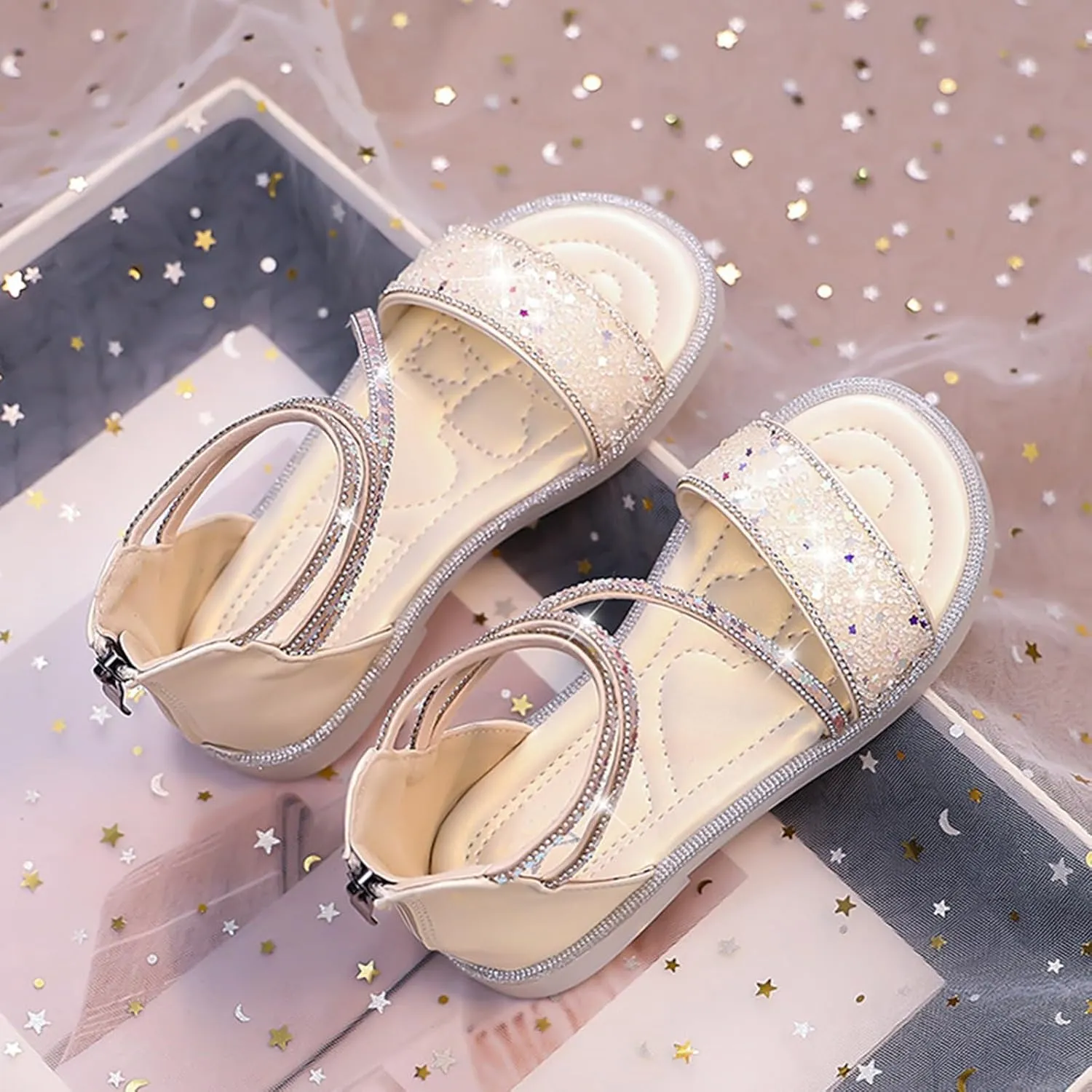Strappy Roman Sandals for Girls Kids Leather Flat Sandals Open Toe Ankle Strap Back Zipper Comfortable Dress Shoes