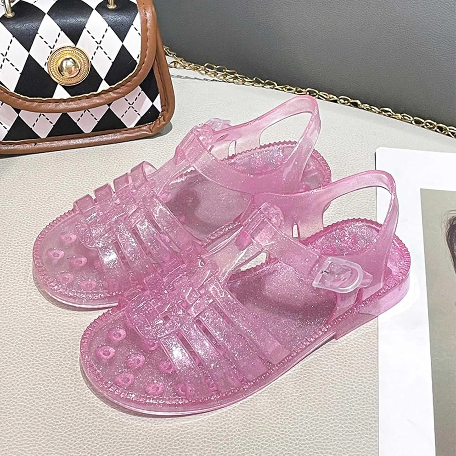 Summer Dress Shoes for Kid/Big Kid Summer Girls Sandals Jelly Cloth Flower Fashion Children Open Toe Beach Shoes