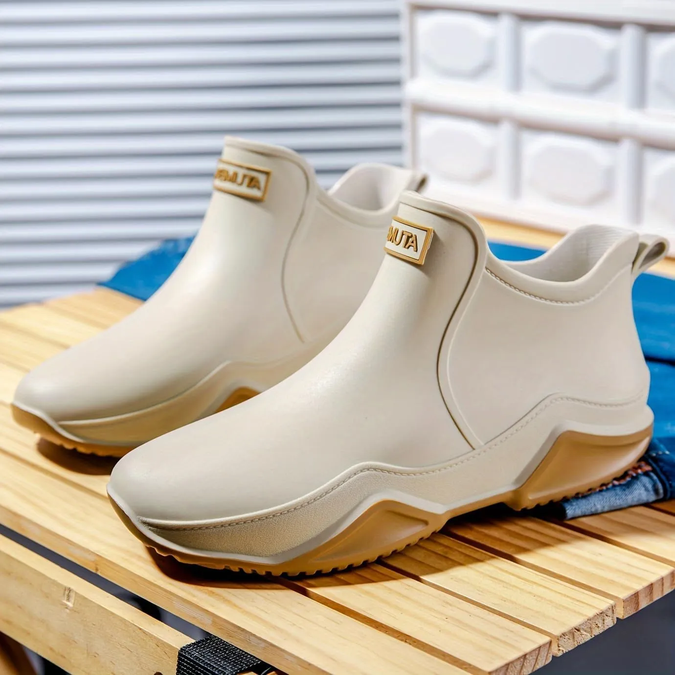 Trendy Outdoor Waterproof Anti Slip Durable Women's Rain Boots, Solid Color Garden Shoes
